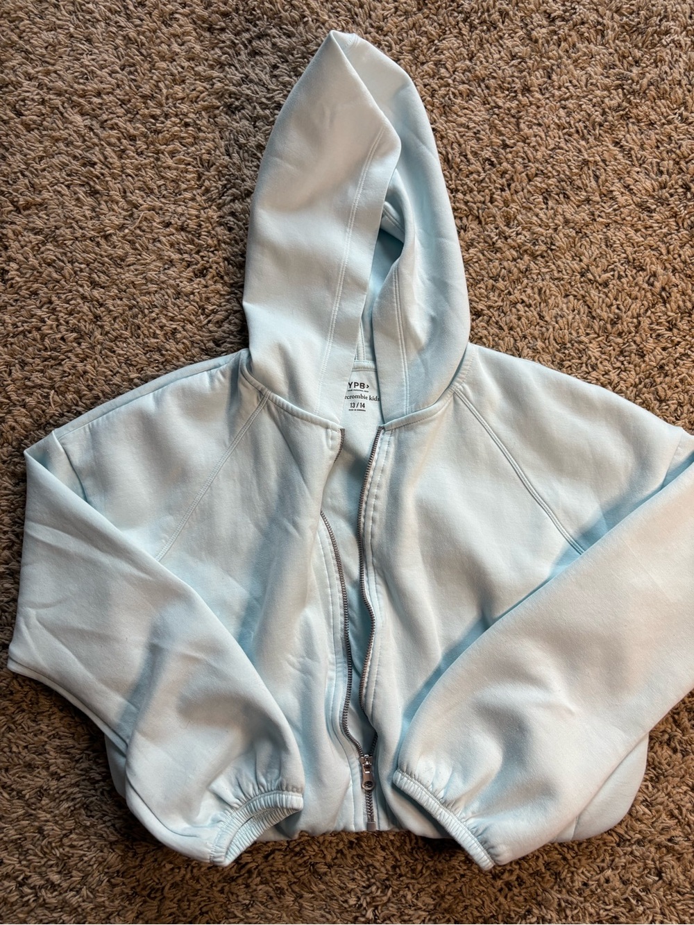 Abercrombie Kids YPB Girls Zip Hoodie Jacket Blue Cropped‎ Size 13/14 Large